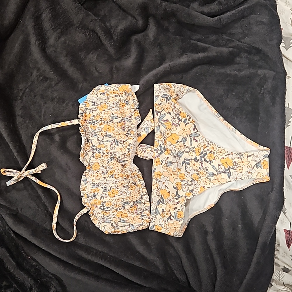 Floral Smocked Bandeau and Mid-Rise Bikini Set
